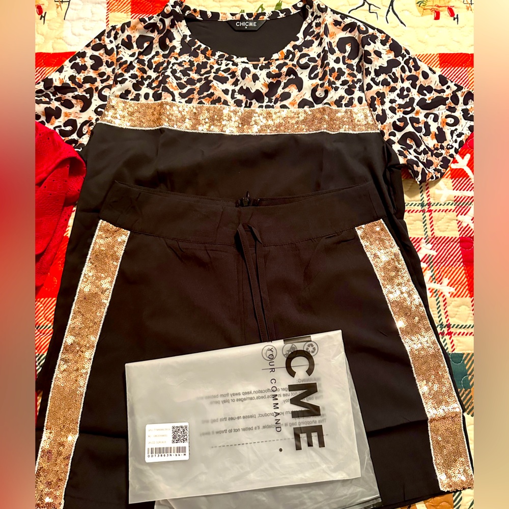 Leopard print color block short set